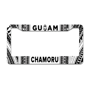 Chamoru Guam Tribal White Aluminum License Plate Frame