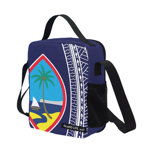 Hafa Adai Guam Tribal Blue Crossbody Kids Lunch Bag