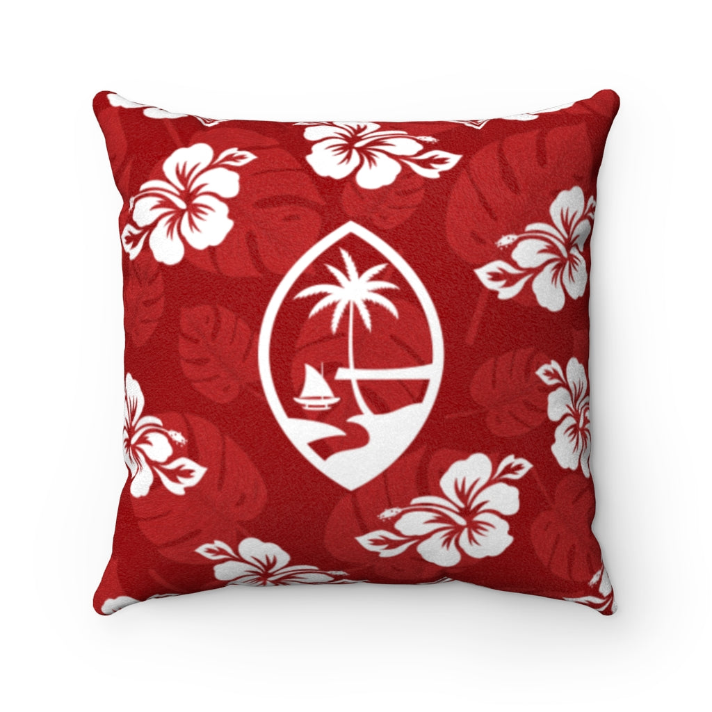 Guam Classic Red Hibiscus Faux Suede Square Pillow Case