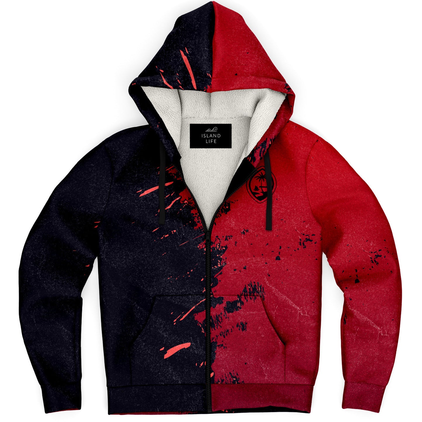 Guam Red Brush Stroke Microfleece Hoodie Jacket