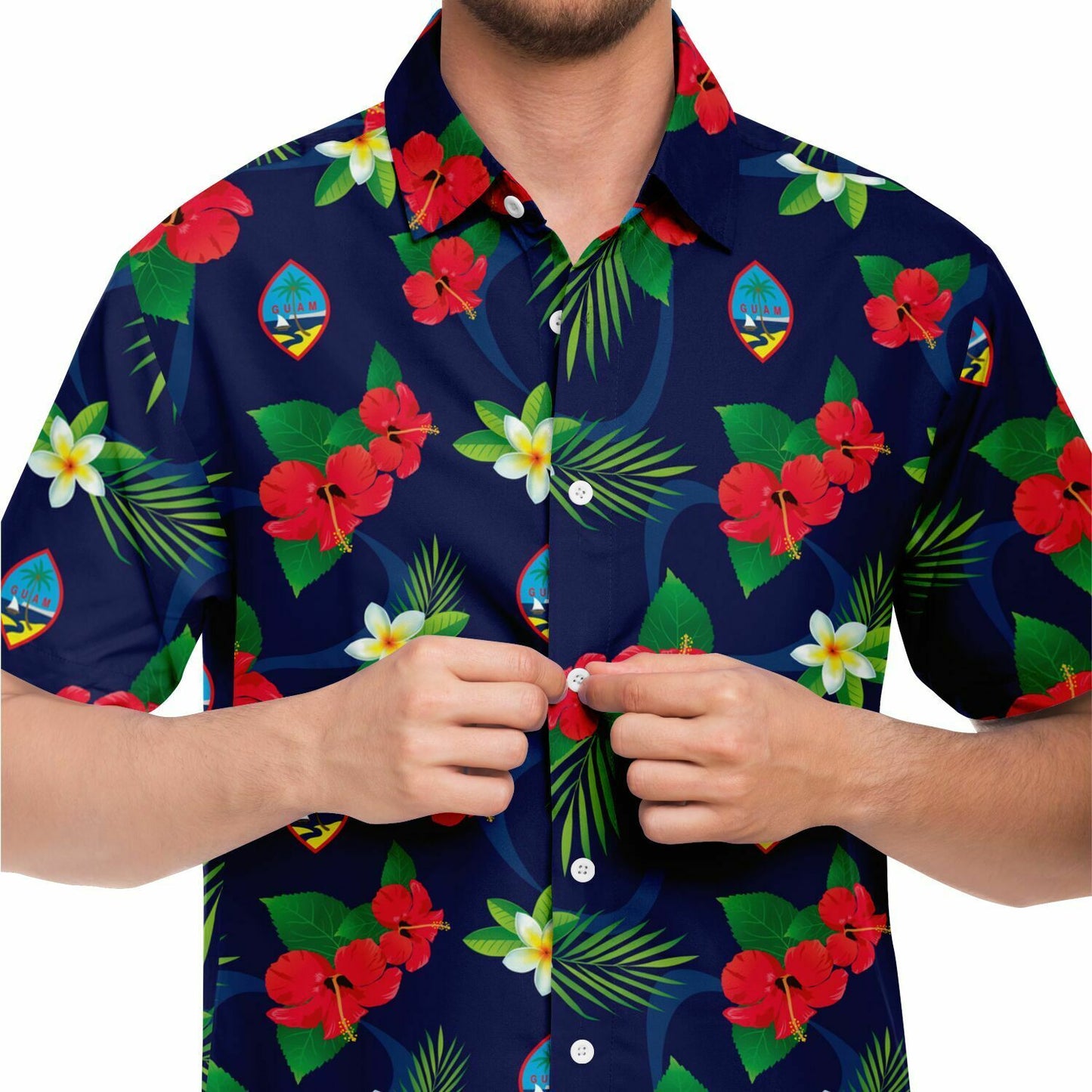 Guam Flag Flowers Button Down Shirt