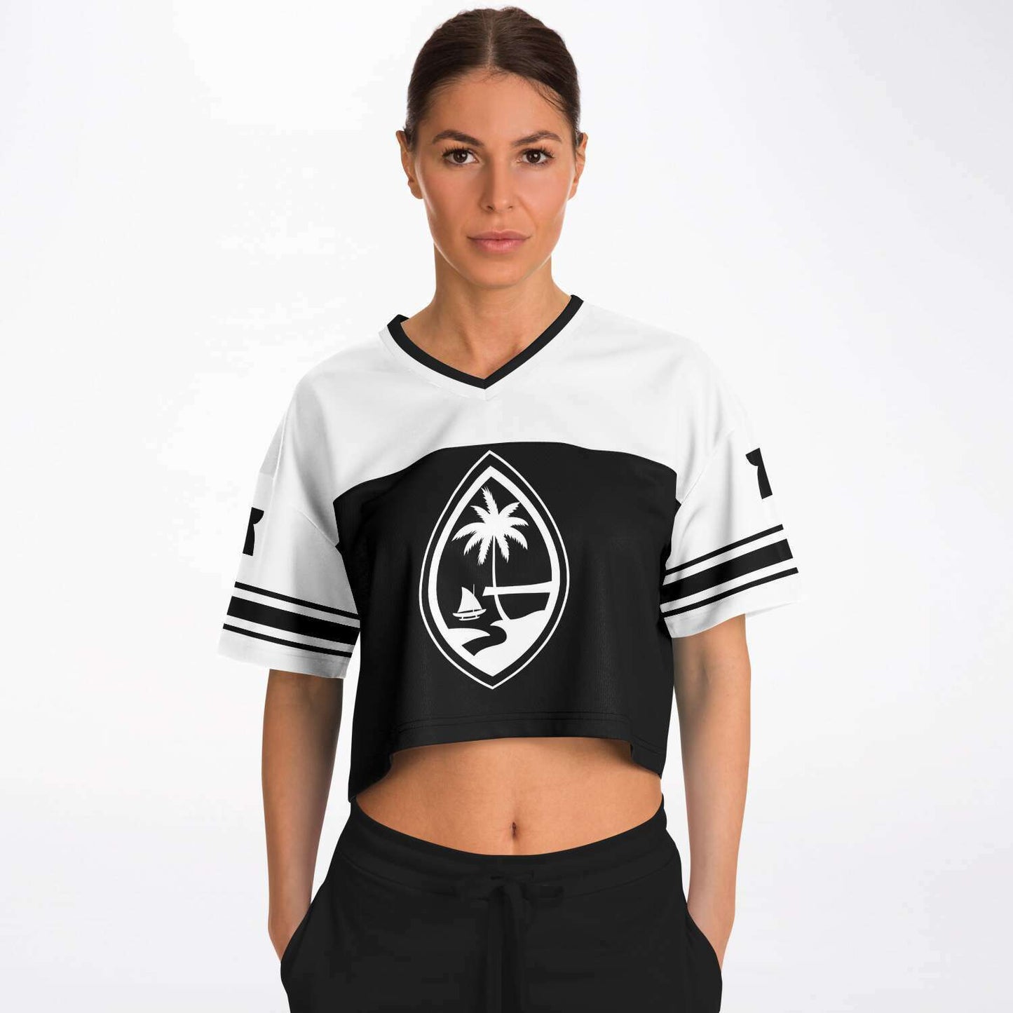 Guam Black and White Cropped Women's Football Jersey