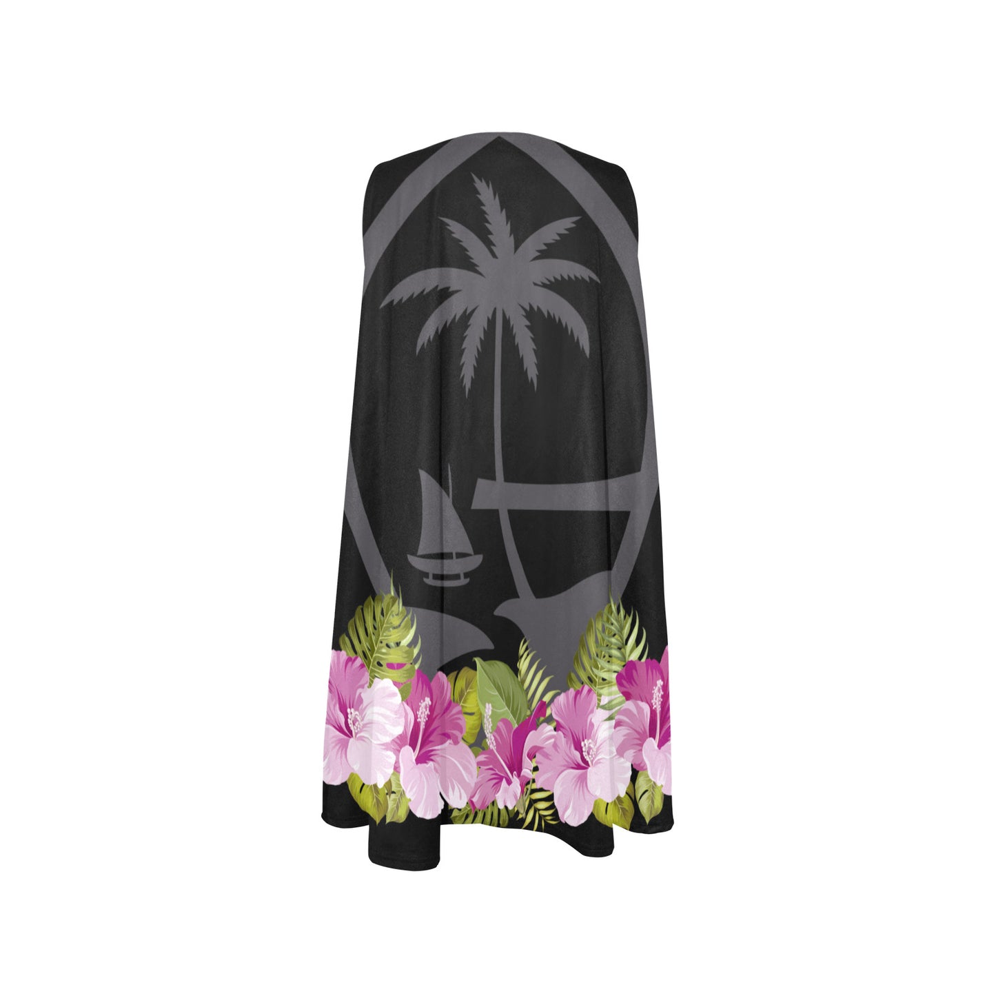 Guam Seal Purple Hibiscus Black Sleeveless A-Line Pocket Dress