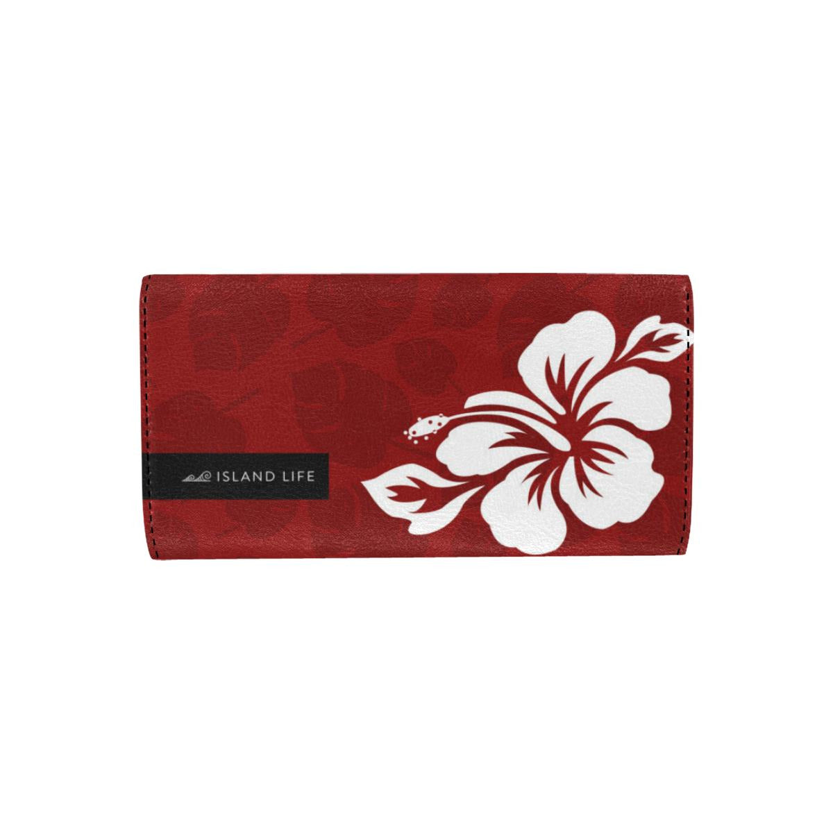Hafa Adai Guam CNMI Red Hibiscus Women's Trifold Wallet