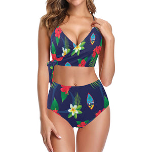 Guam Flag Flowers Side Knot Bikini Swimsuit