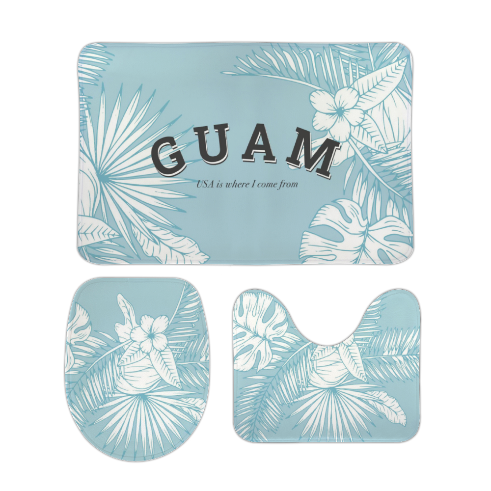 Guam USA Jungle Leaves Blue 3-Piece Bathroom Mat Set