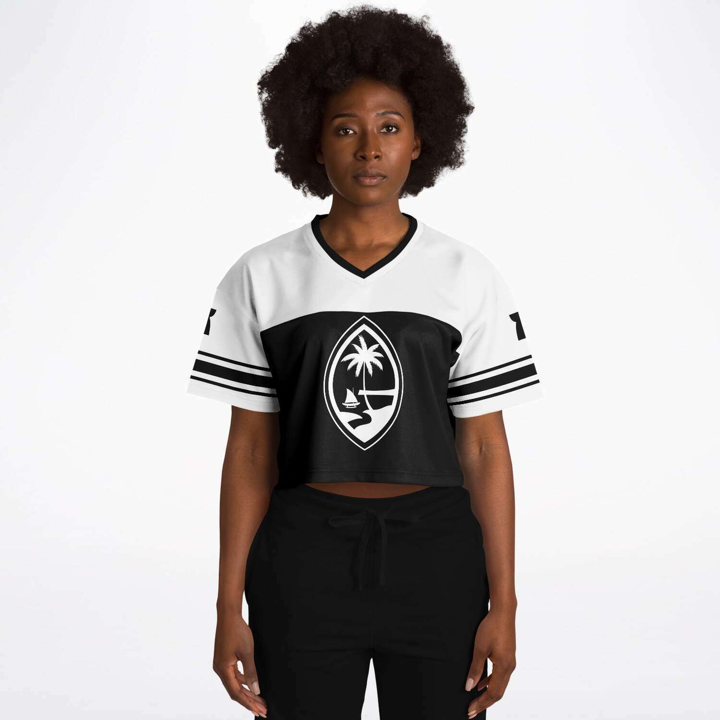 Guam Black and White Cropped Women's Football Jersey