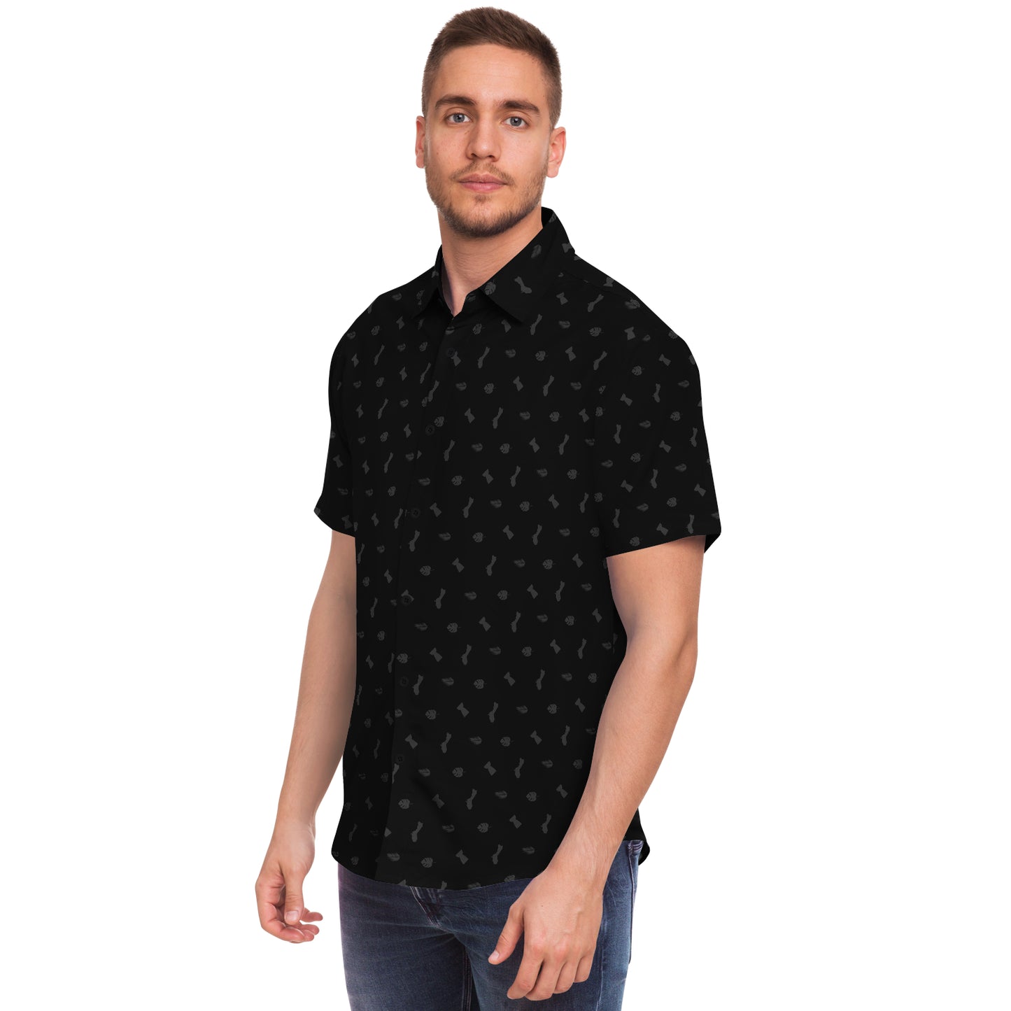 Guam Black Button Down All Over Print Shirt