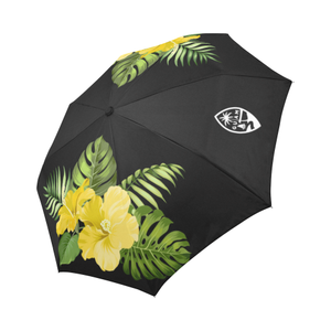 Guam Seal Yellow Hibiscus Black Automatic Folding Umbrella