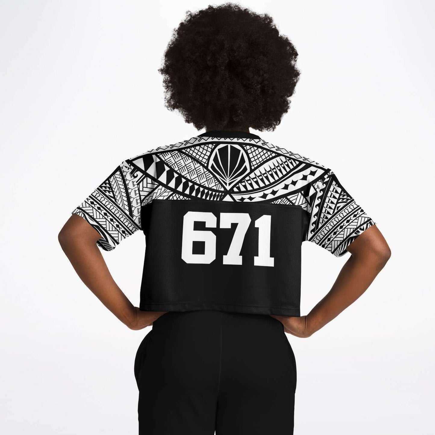 Guam 671 Tribal Black Cropped Women's Football Jersey