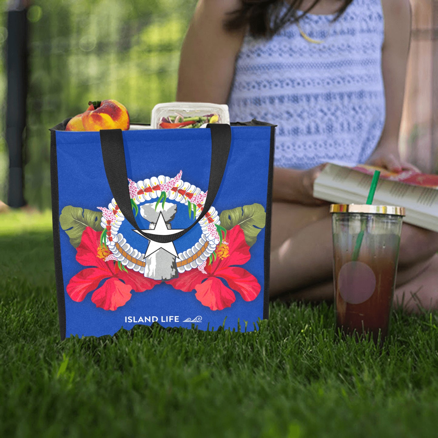 CNMI Seal Hibiscus Paradise Balutan Large Picnic Tote Bag