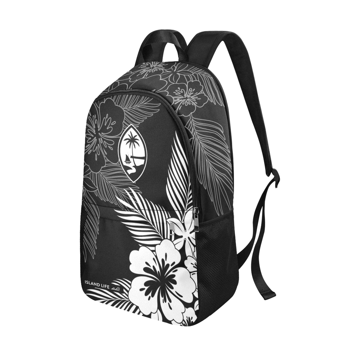 Guam Tropical Hibiscus Black Laptop Side Pockets Backpack