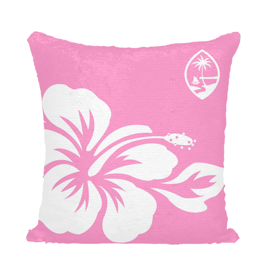 Guam Seal Pink Hibiscus Sequin Cushion Cover
