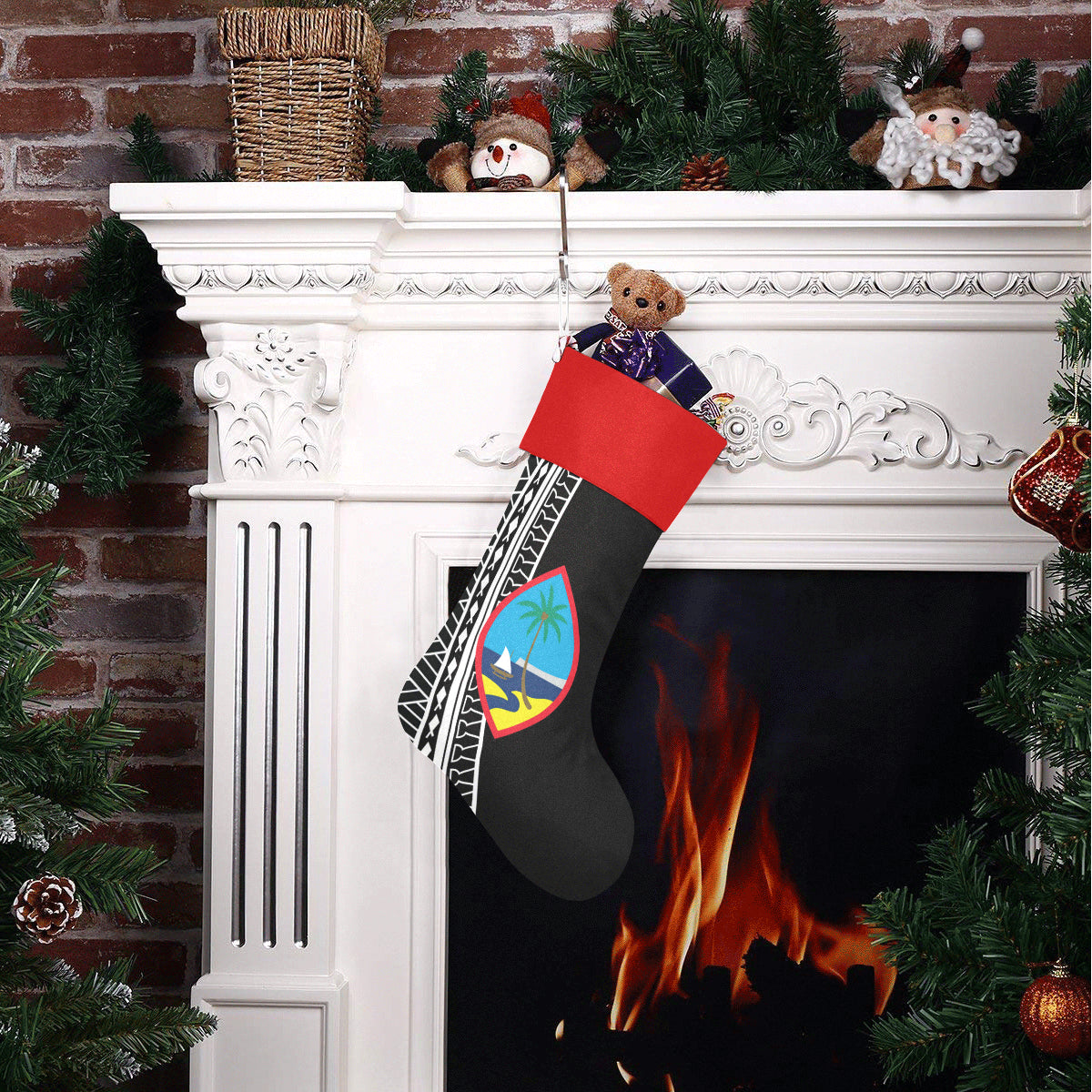 Guam Seal Tribal Black Christmas Stocking