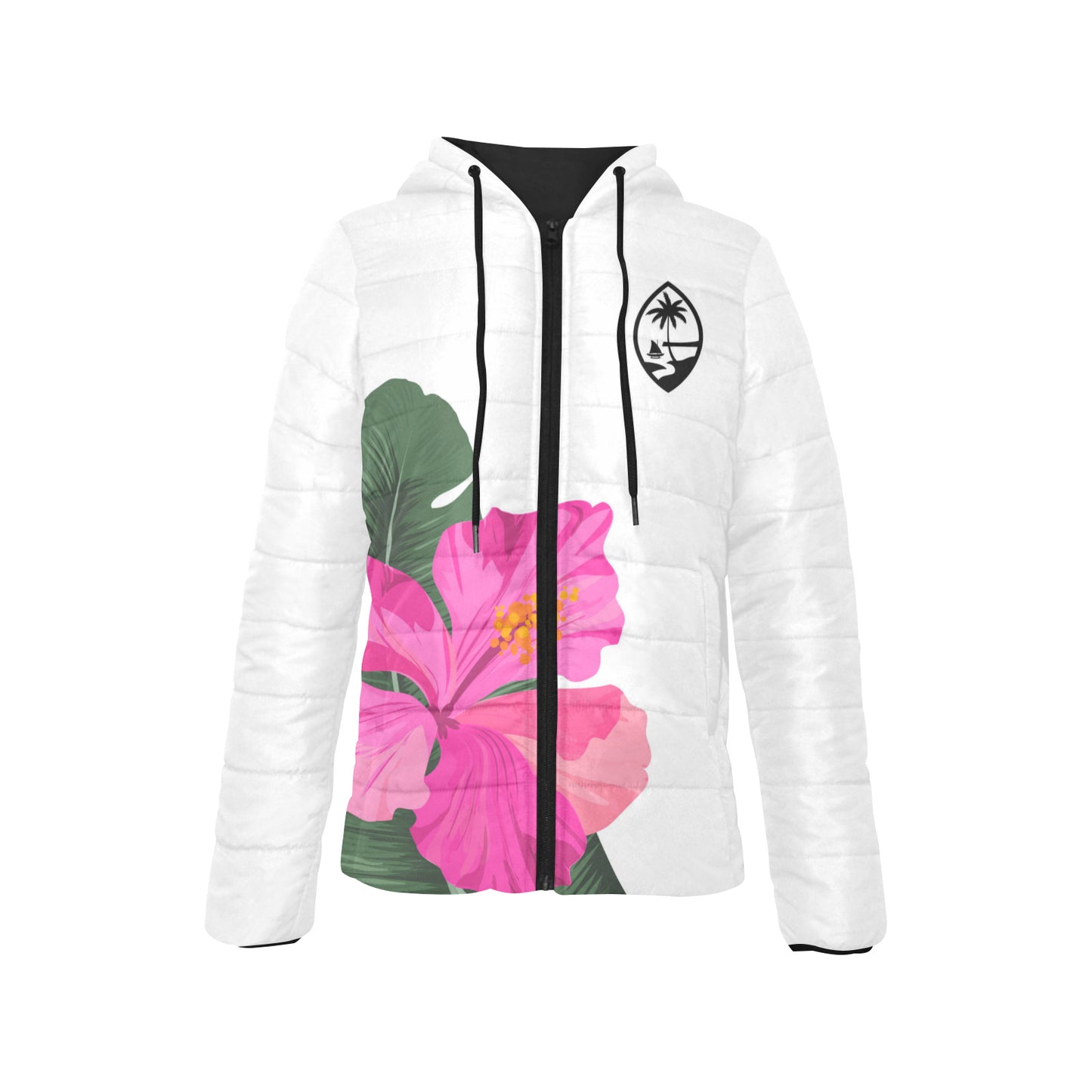 Guam Pink Hibiscus Paradise Women's Hooded Padded Jacket