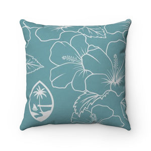 Guam Modern Hibiscus Teal Faux Suede Square Pillow Case