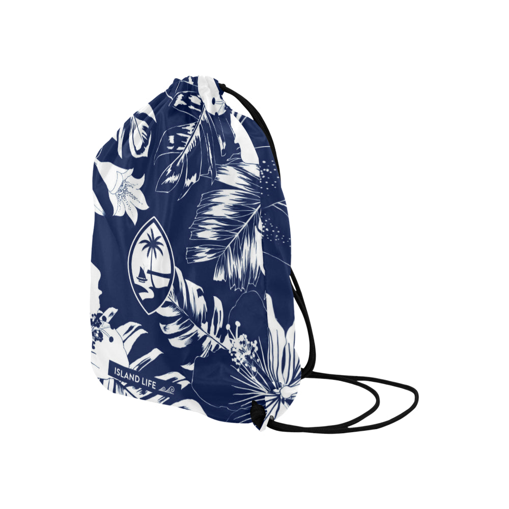 Guam Blue Floral Large Drawstring Bag