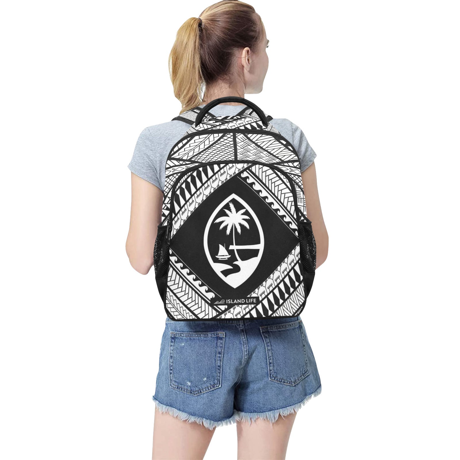 Guahan Tribal Black and White Multifunctional Backpack