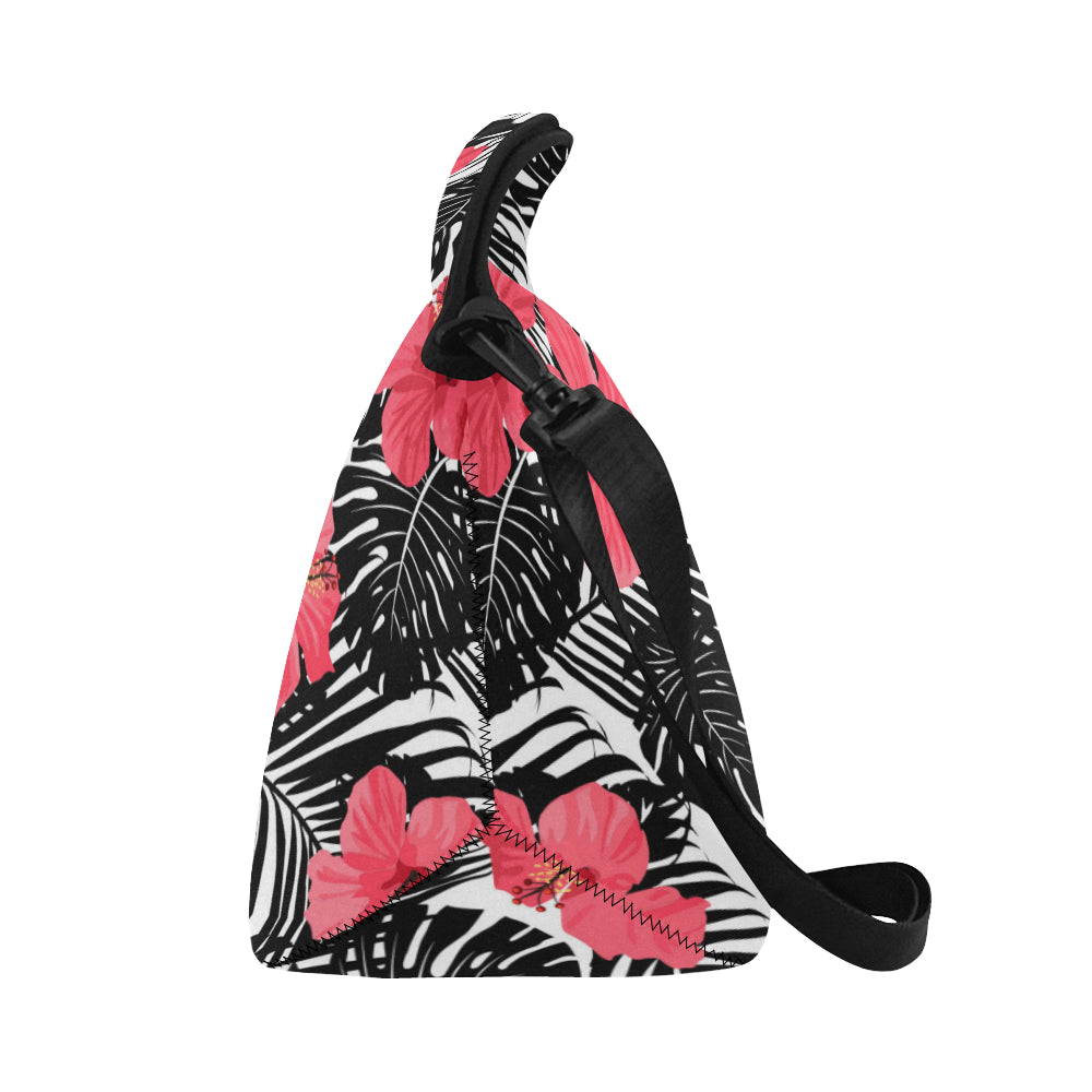 Guam Pink Black Hibiscus Leaves Neoprene Lunch Bag Large