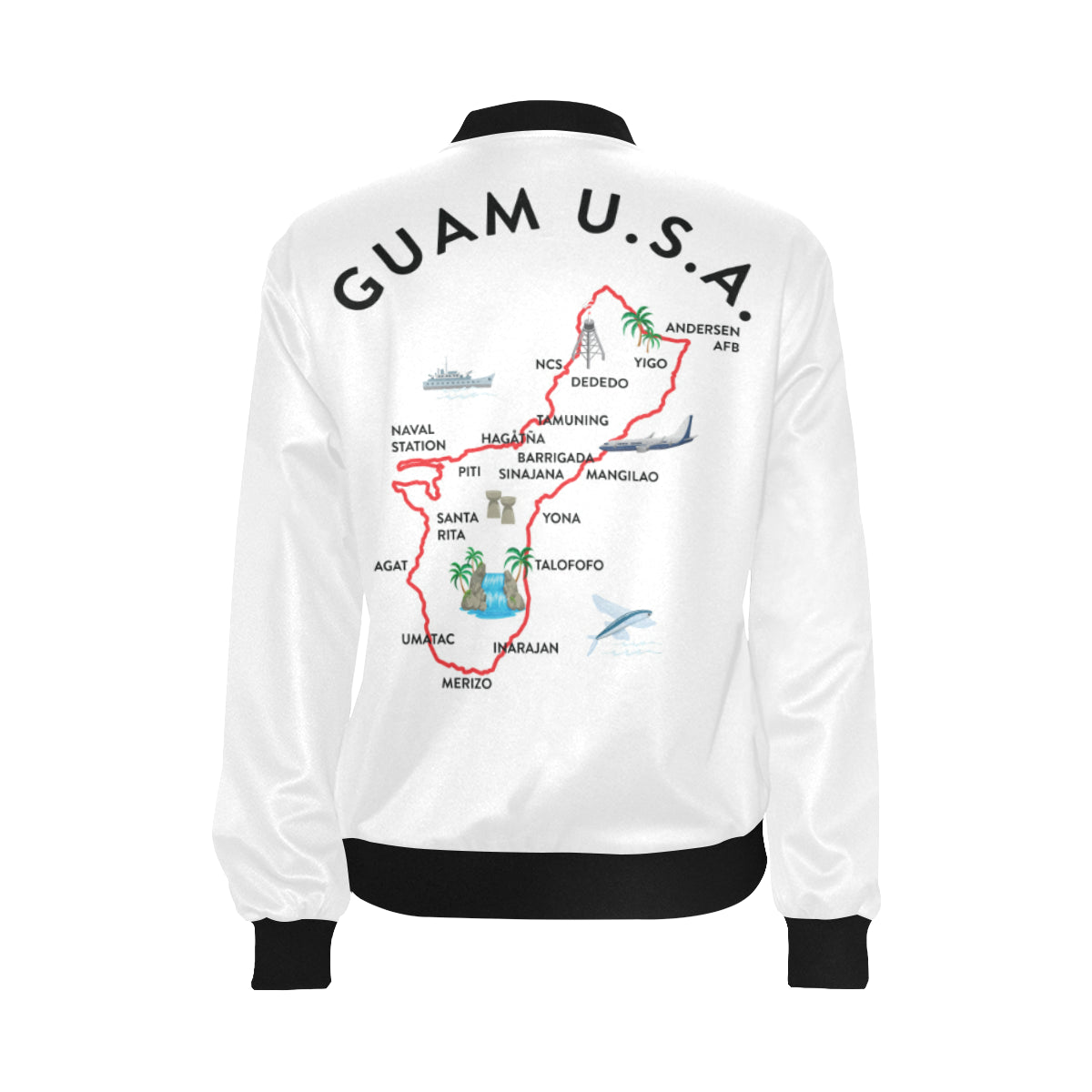 Guam Map White Women's Bomber Jacket
