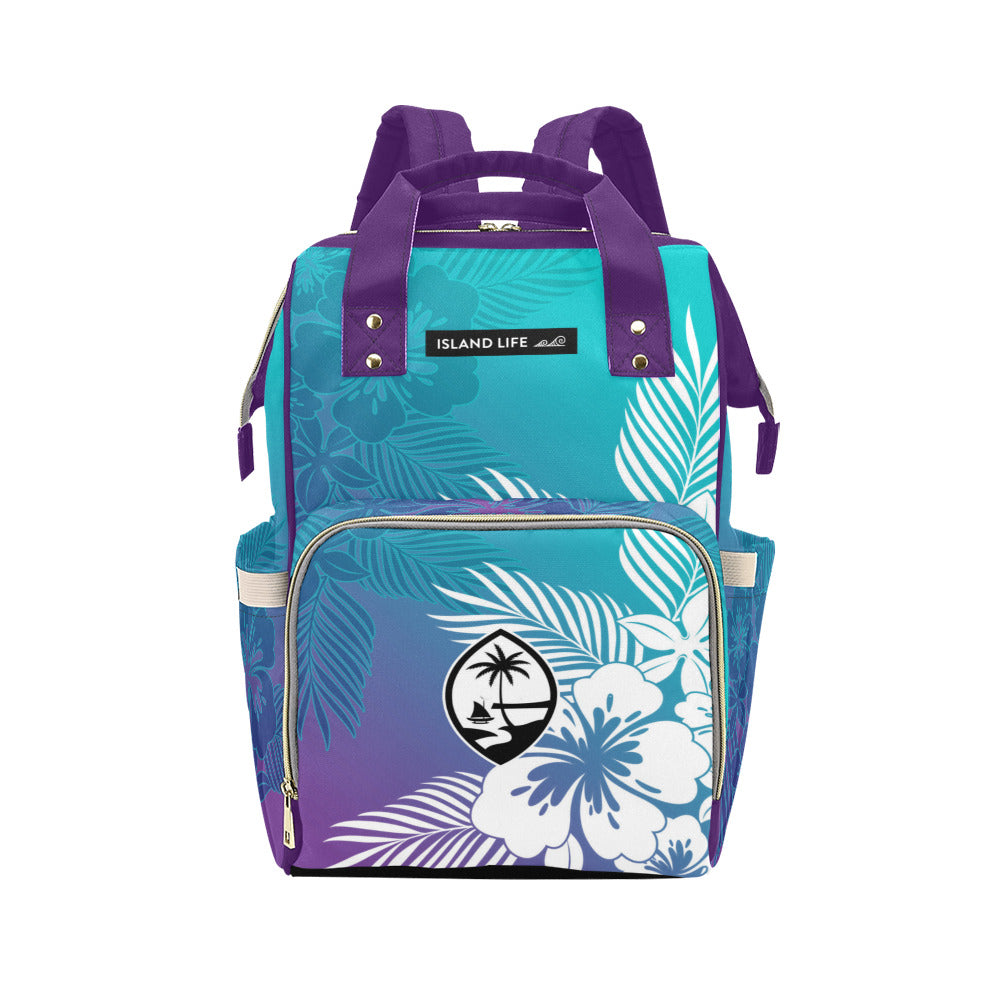 Guam Tropical Hibiscus Teal Purple Baby Diaper Backpack Bag