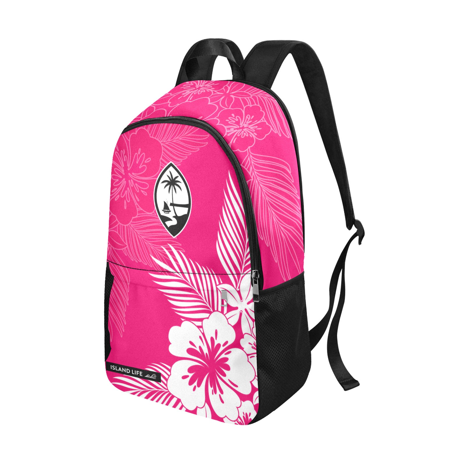 Guam Tropical Hibiscus Pink Laptop Side Pockets Backpack