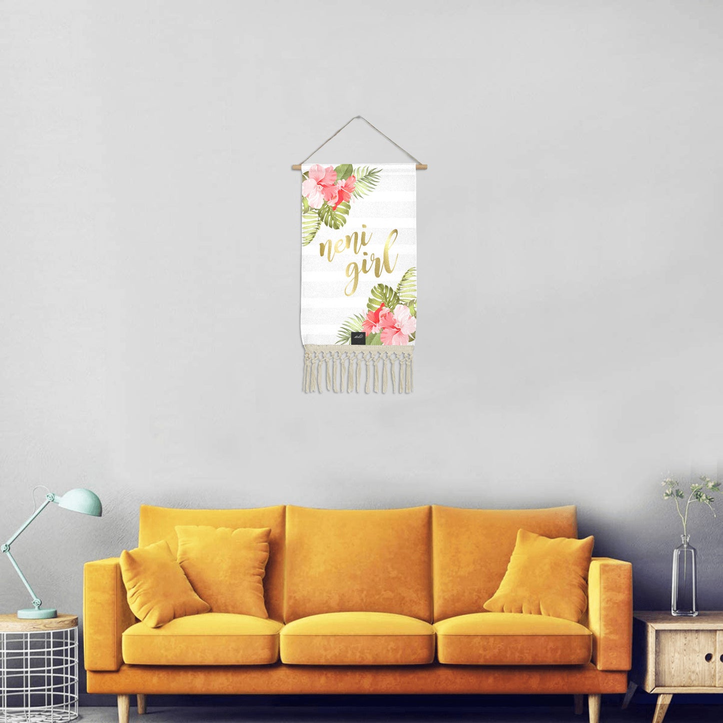 Neni Girl Hibiscus Striped Guam CNMI Linen Hanging Poster