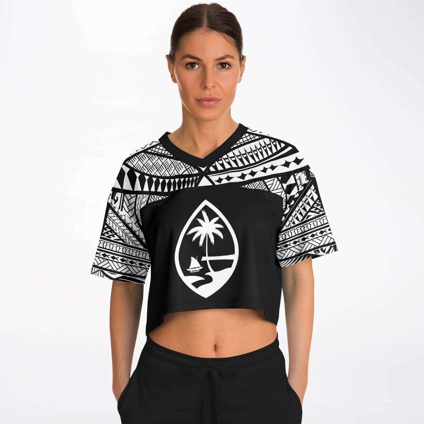 Guam 671 Tribal Black Cropped Women's Football Jersey