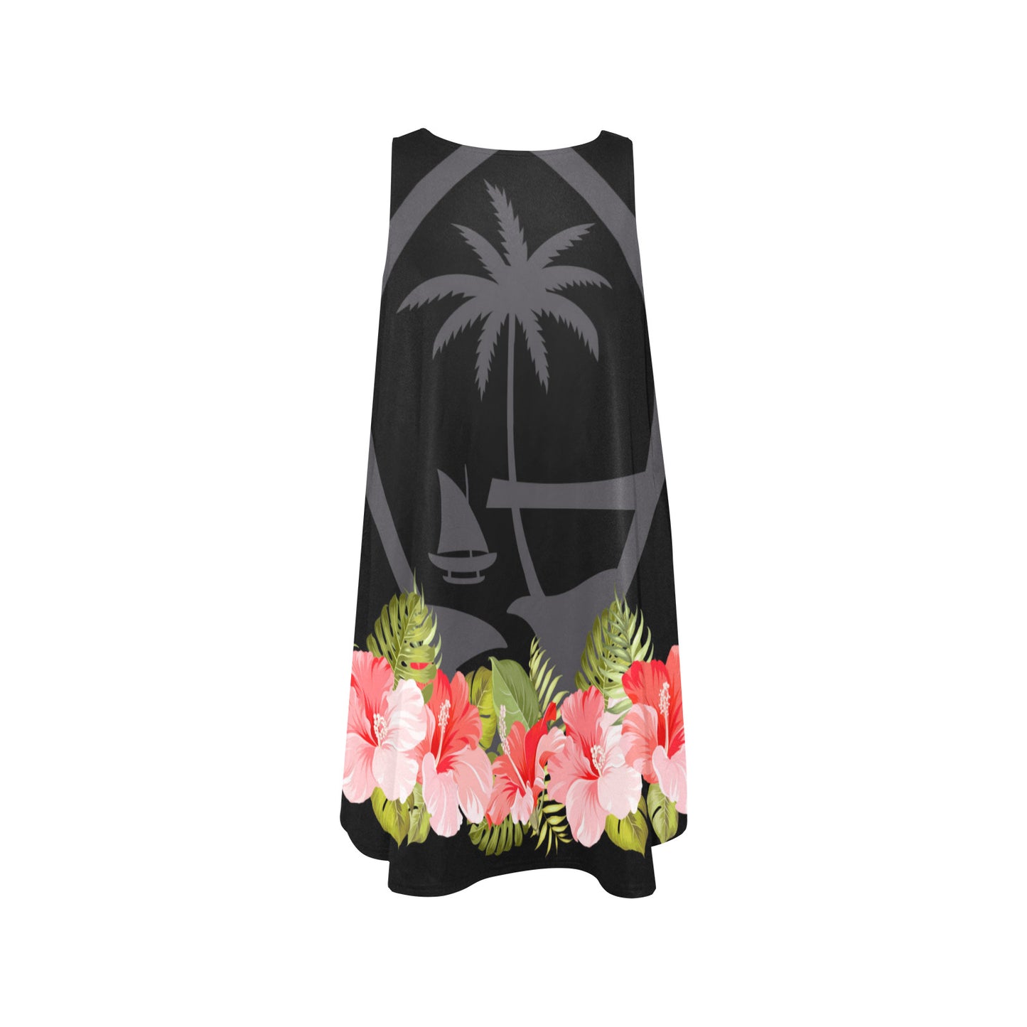 Guam Seal Pink Hibiscus Black Sleeveless A-Line Pocket Dress