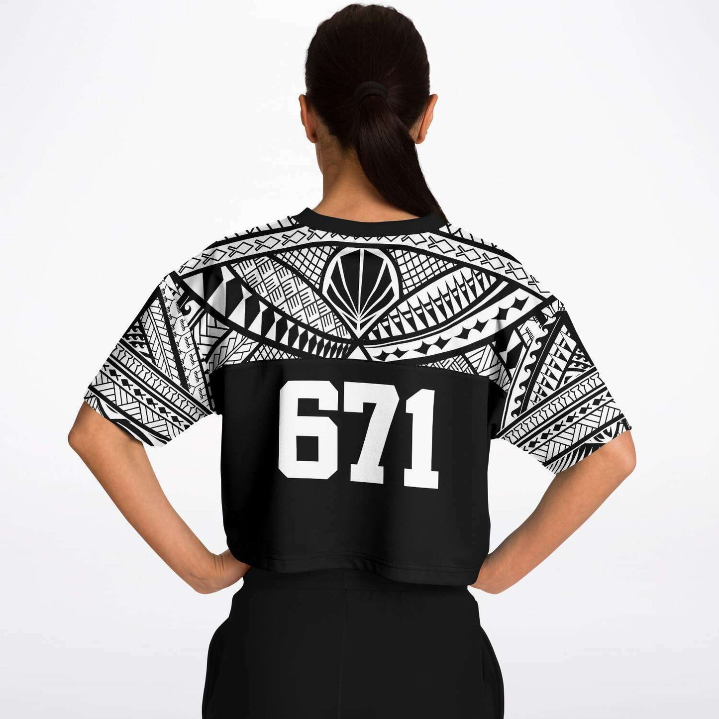 Guam 671 Tribal Black Cropped Women's Football Jersey