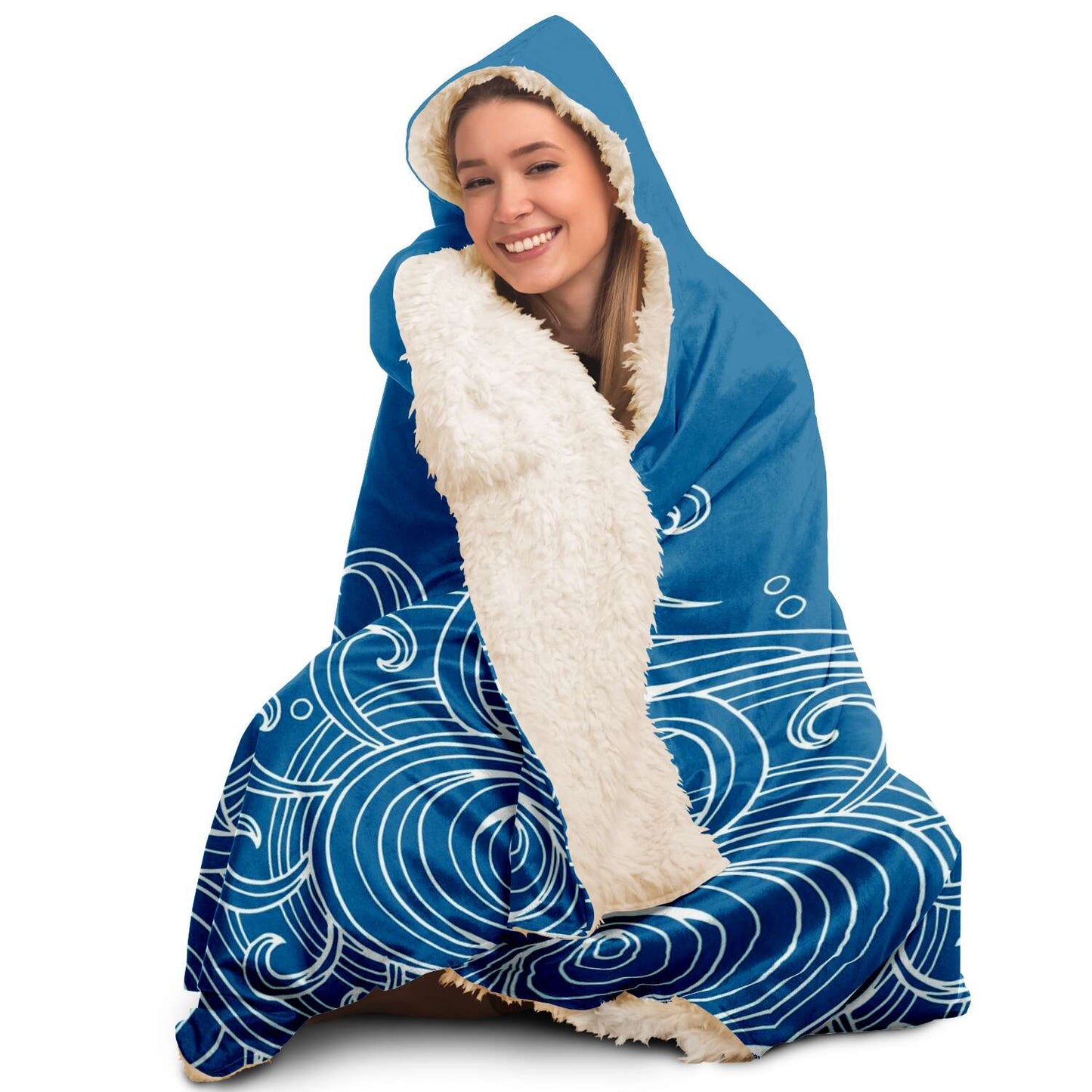 Guam Seal Hand Drawn Waves Premium Sherpa Hooded Blanket