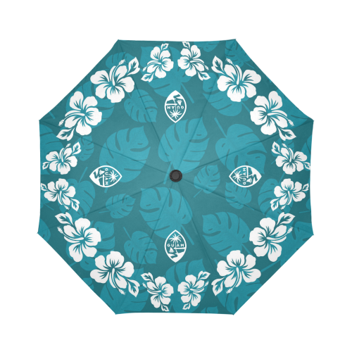 Guam Seal Teal Hibiscus Automatic Folding Umbrella