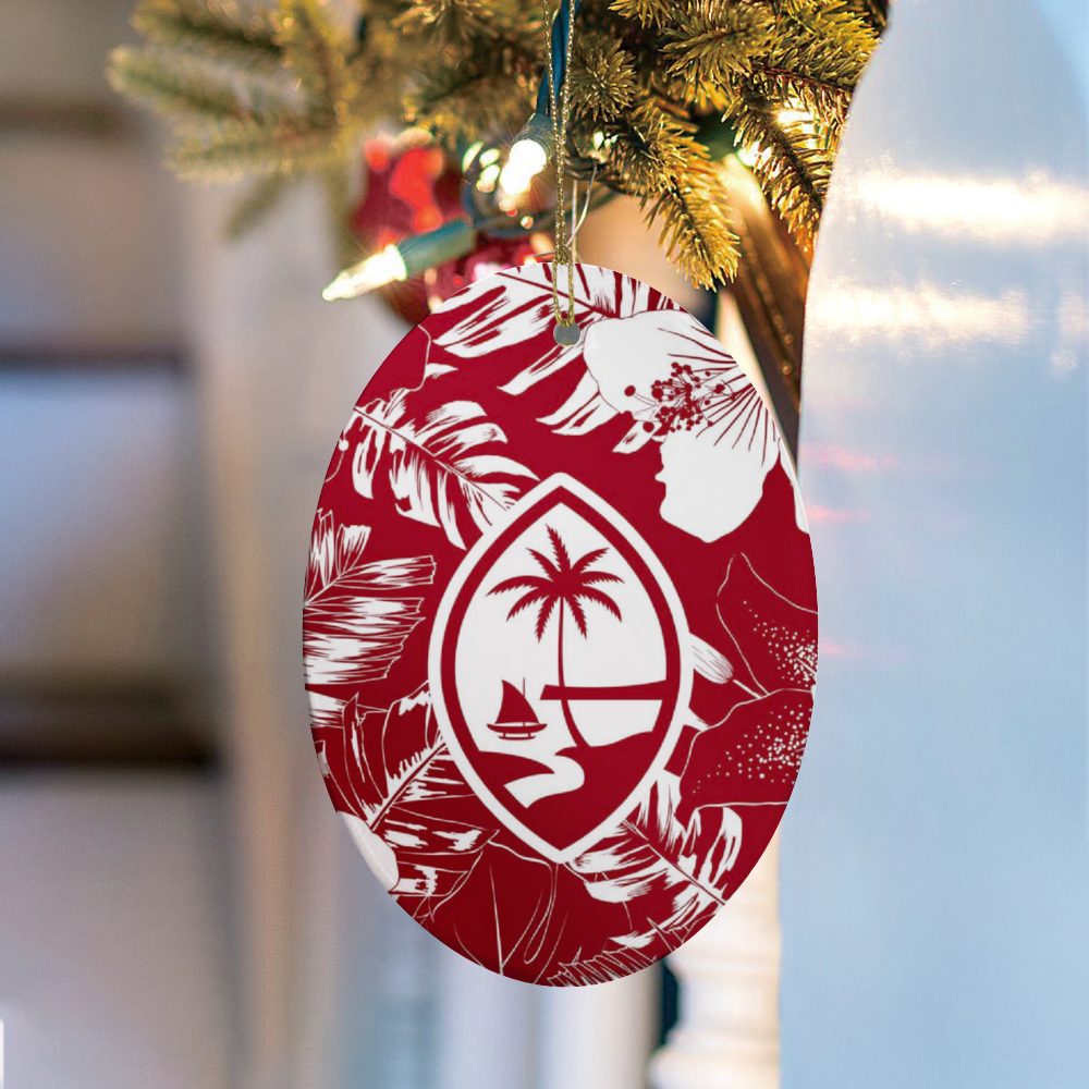 Guam Red Hibiscus Christmas Oval Ornament