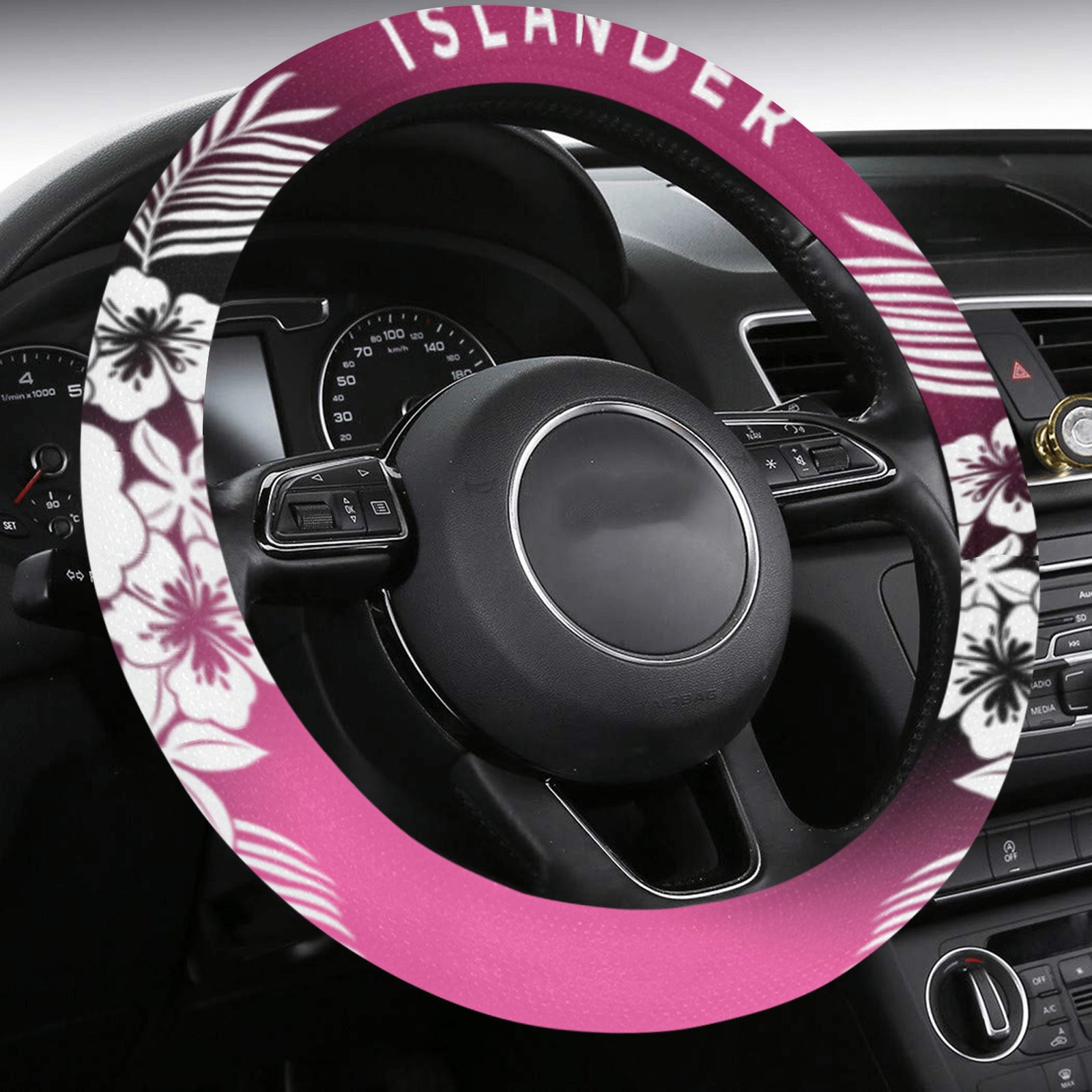 Tropical Hibiscus Islander Guam CNMI Pink Steering Wheel Cover with Anti-Slip Insert