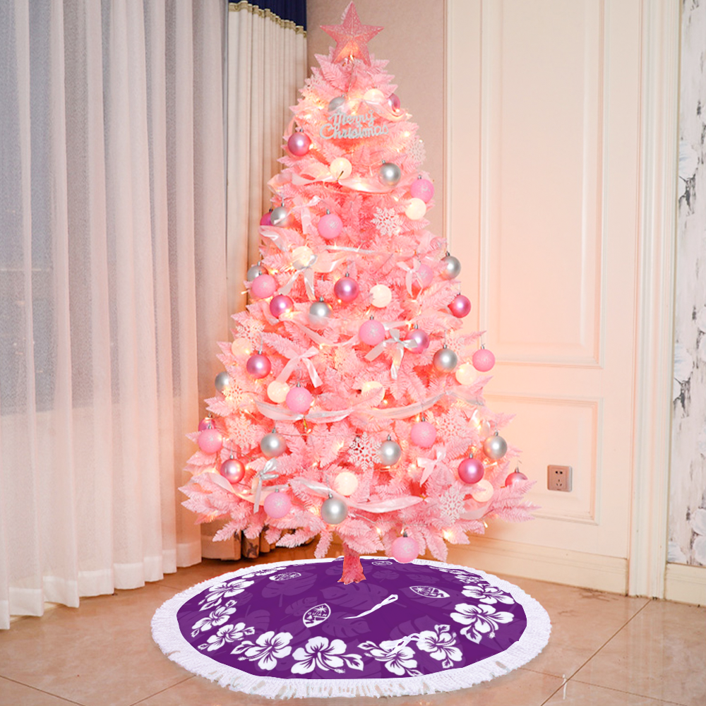 Guam Classic Purple Hibiscus Fringed Christmas Tree Skirt