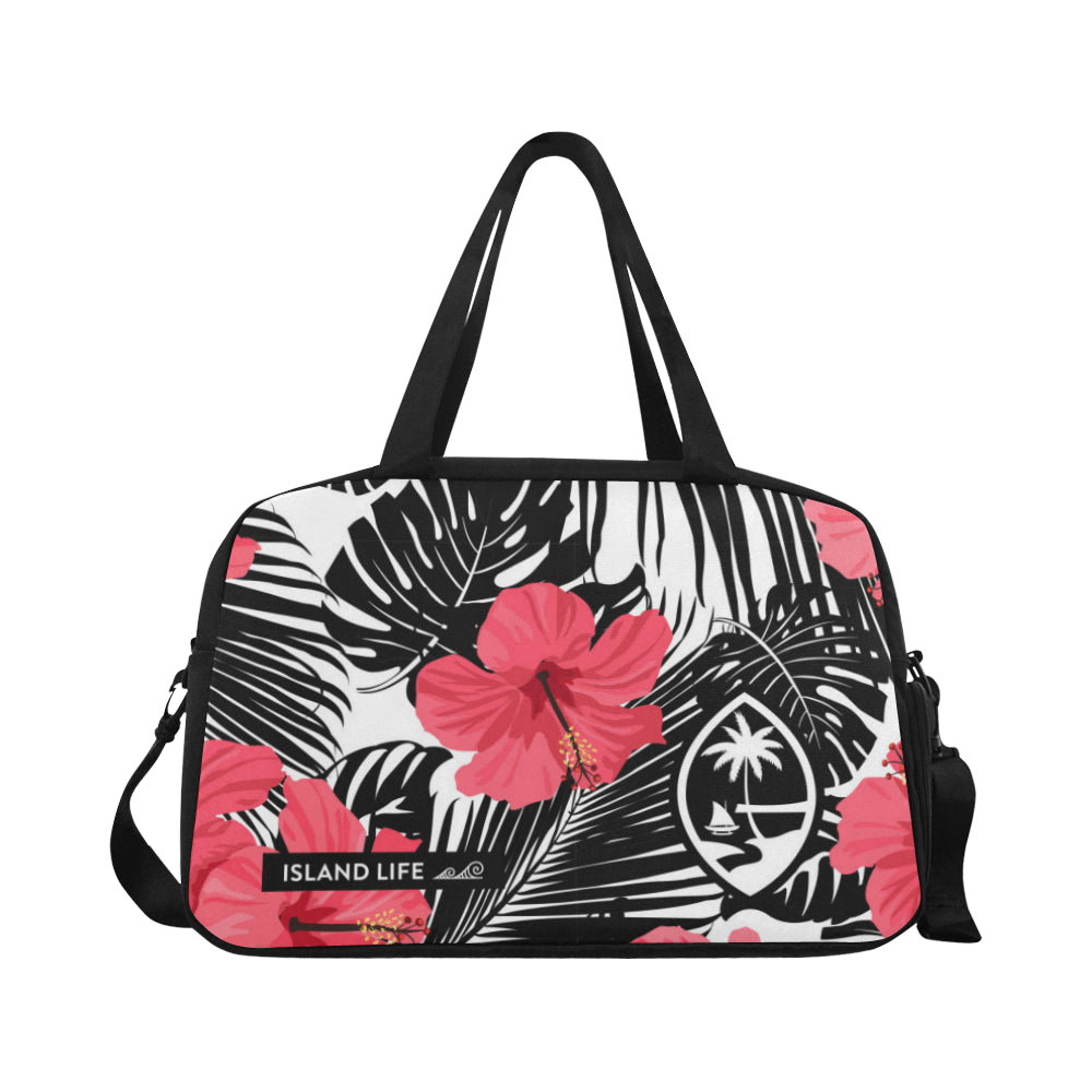 Guam Pink Black Hibiscus Leaves Fitness Gym Bag