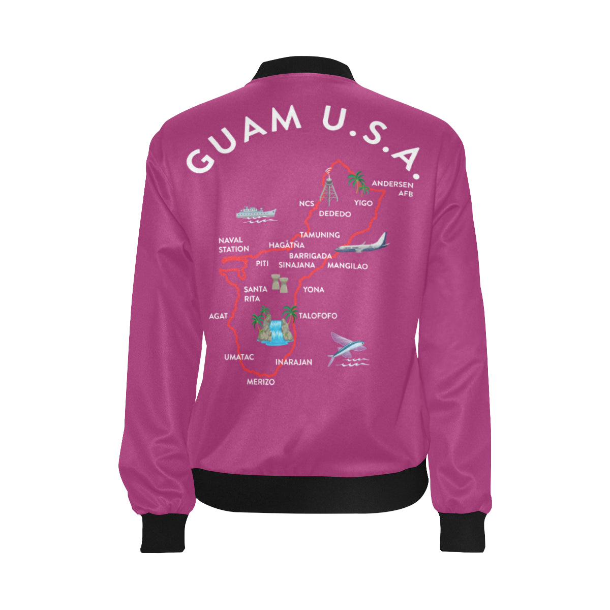 Guam Map Fuchsia Women's Bomber Jacket