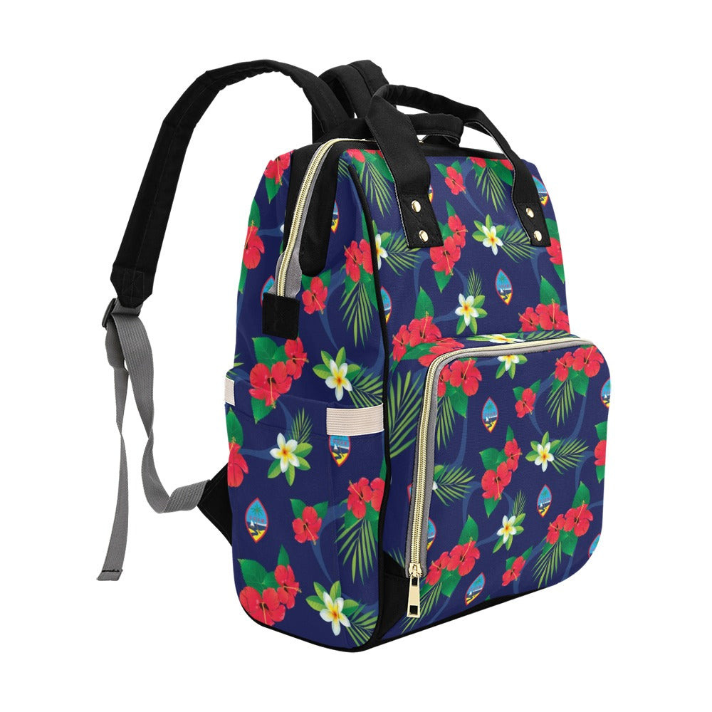 Guam Flag Flowers Multi-Function Baby Diaper Backpack Bag