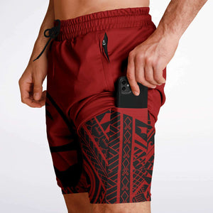 Guam Tribal Layer Red 2-in-1 Phone Pocket Active Shorts