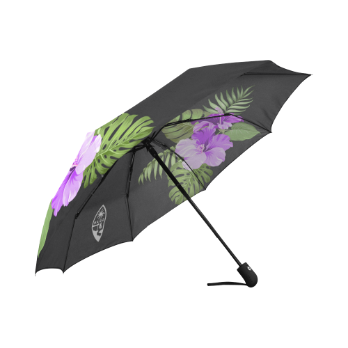 Guam Seal Purple Hibiscus Black Automatic Folding Umbrella
