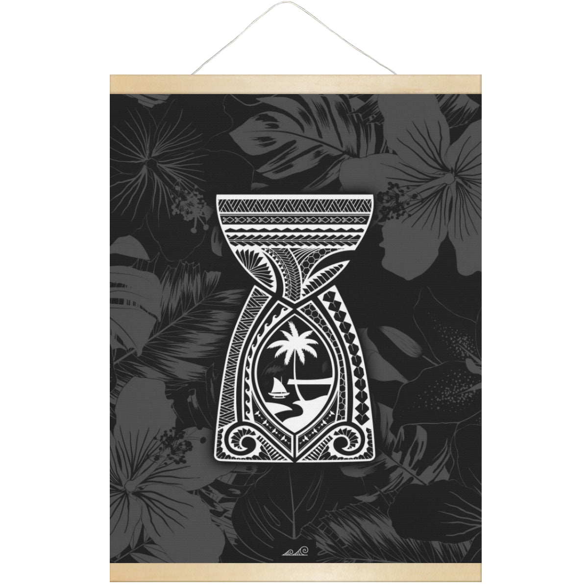 Latte Stone Guam Tribal Hanging Canvas Poster with Wood Frame