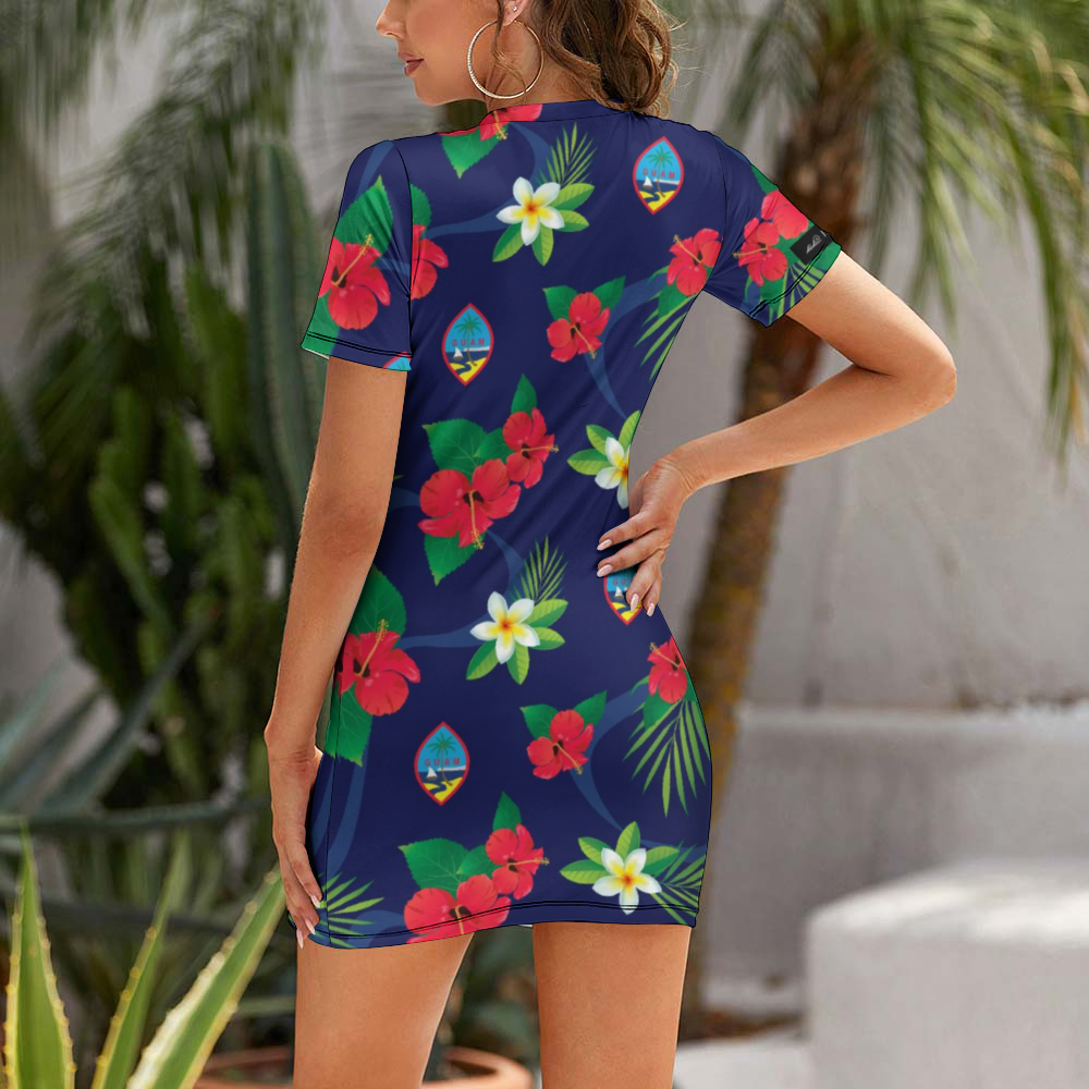 Guam Flag Flowers Women's Summer Short Dress