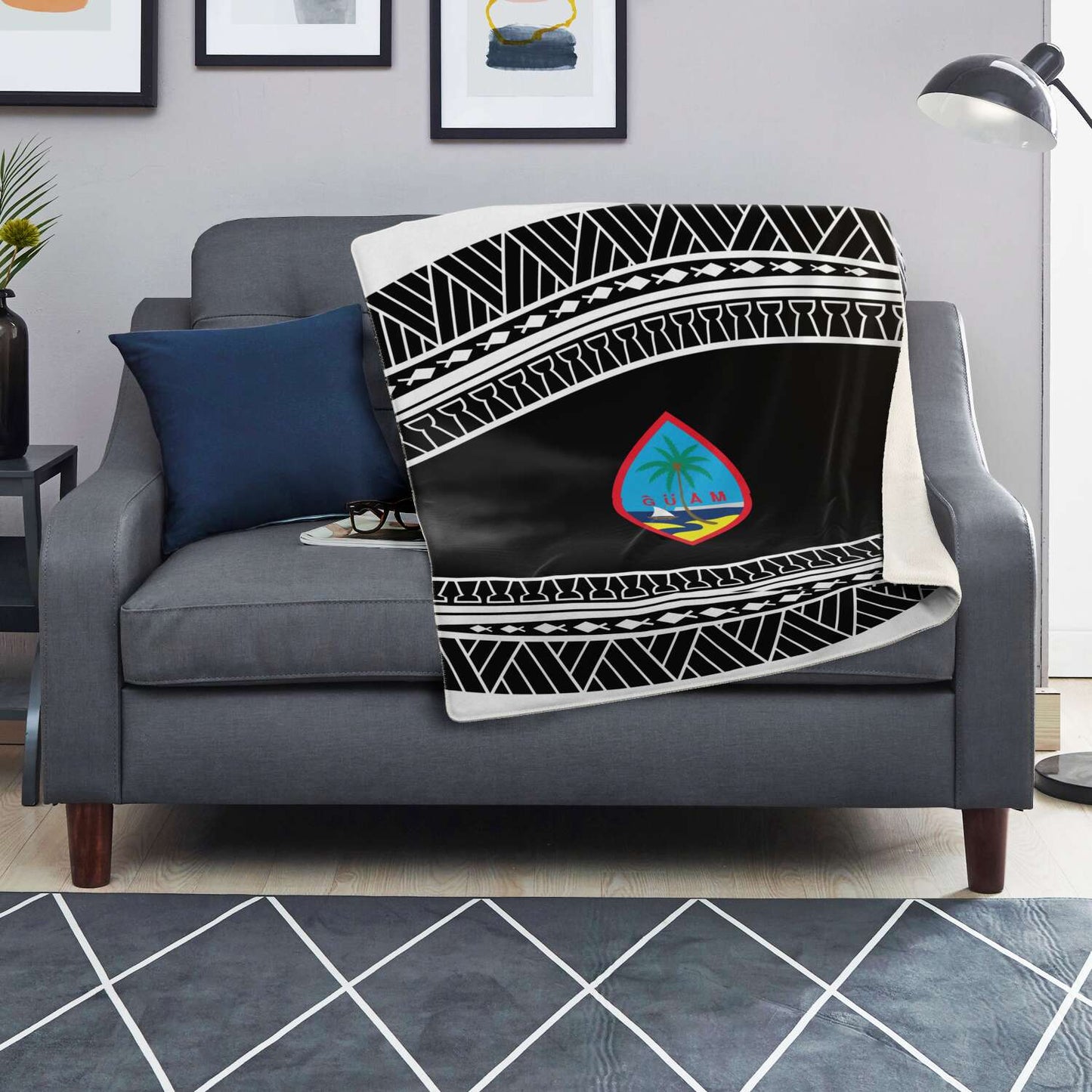 Guam Seal Tribal Black Microfleece Blanket