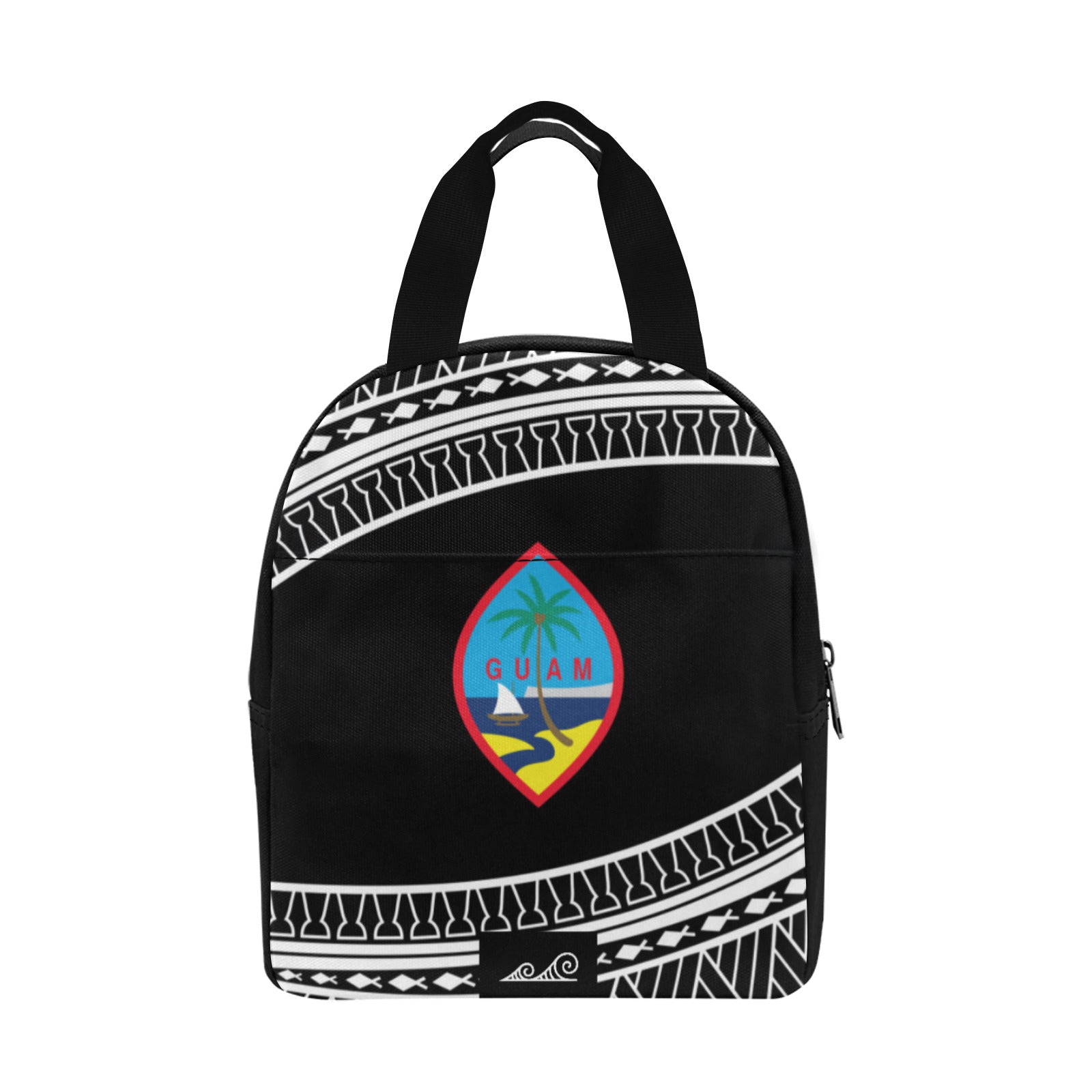 Hafa Adai Guam Tribal Black Zipper Lunch Bag