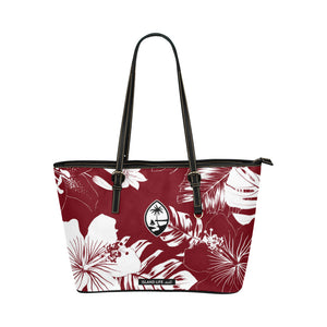 Guam Hibiscus Floral Dark Red Large Leather Tote Purse