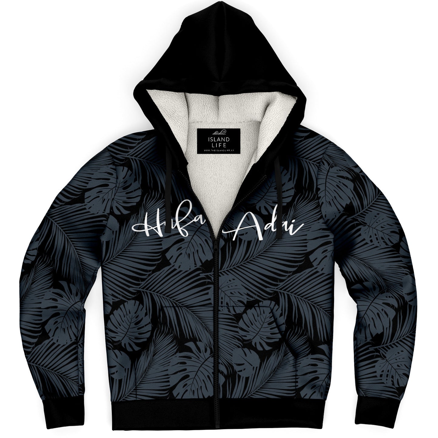 Hafa Adai Island Leaves Guam CNMI Black Microfleece Hoodie Jacket