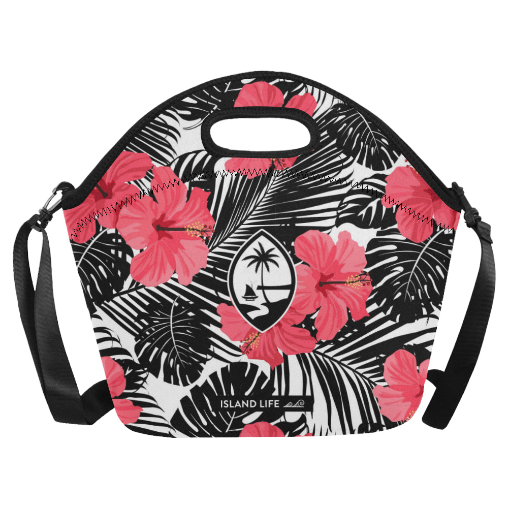 Guam Pink Black Hibiscus Leaves Neoprene Lunch Bag Large