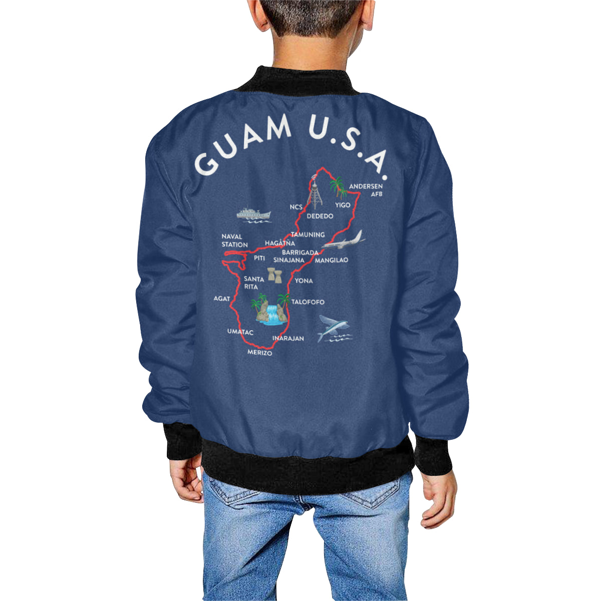 Kids Guam Map Blue Bomber Jacket