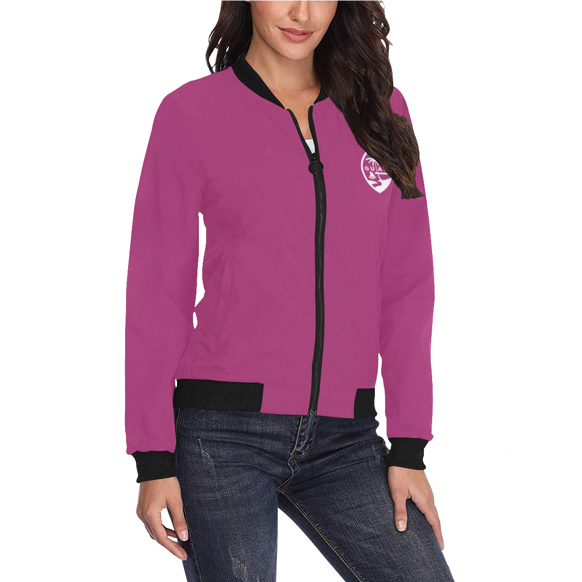 Guam Map Fuchsia Women's Bomber Jacket