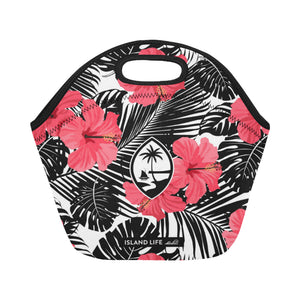 Guam Pink Black Hibiscus Leaves Neoprene Lunch Bag Small